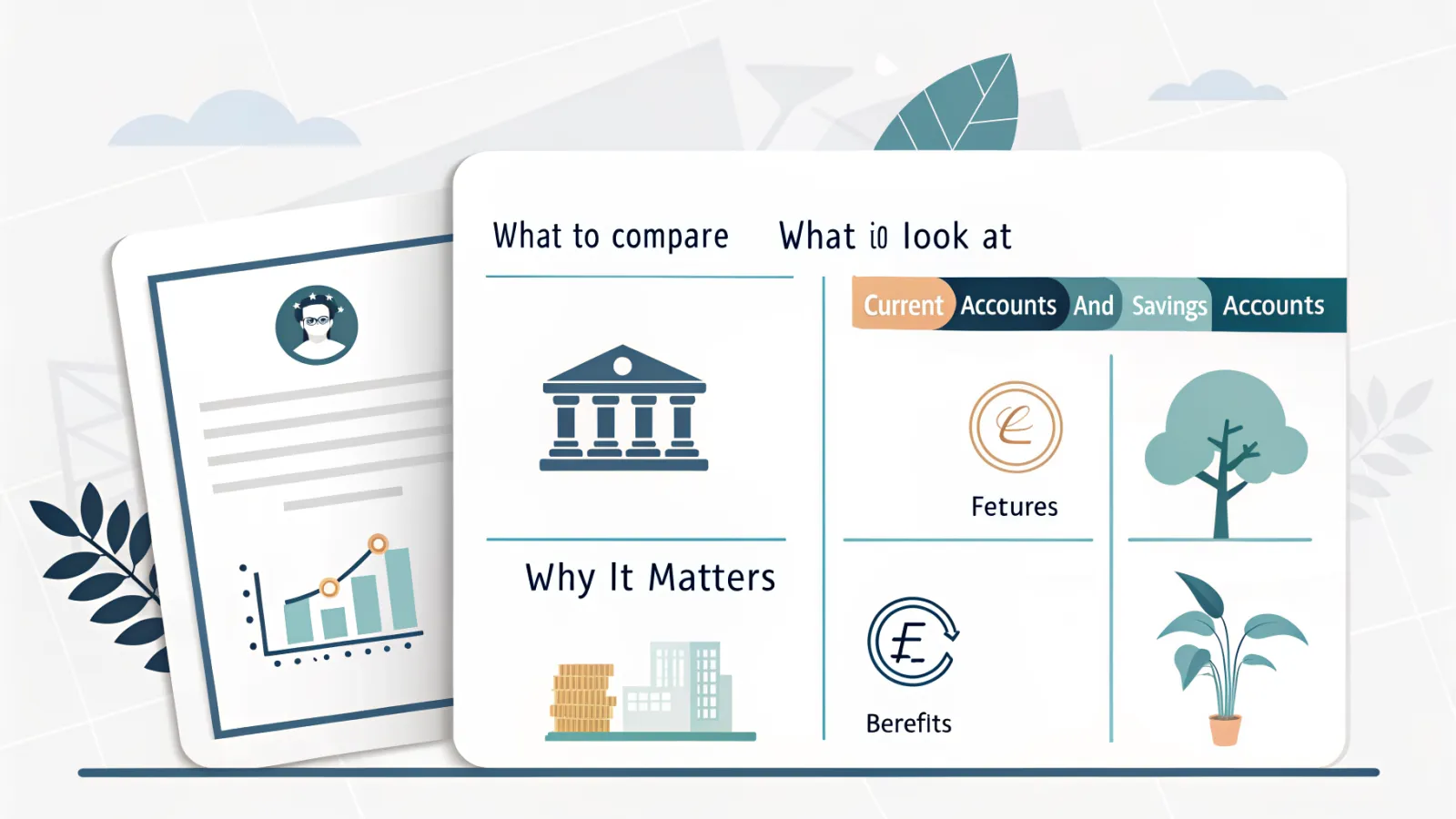 Comparison infographic showing what to compare, what to look at, and why it matters for accounts and contracts.
